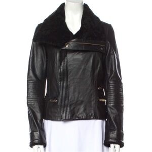 Gorgeous Badgley Mischka cropped, soft leather & shearling black moto jacket